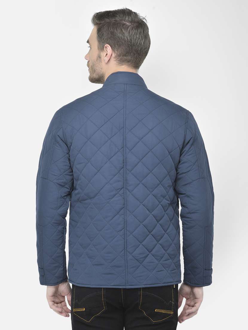 navy blue solid quilted jacket - 18042963 - Standard Image - 2