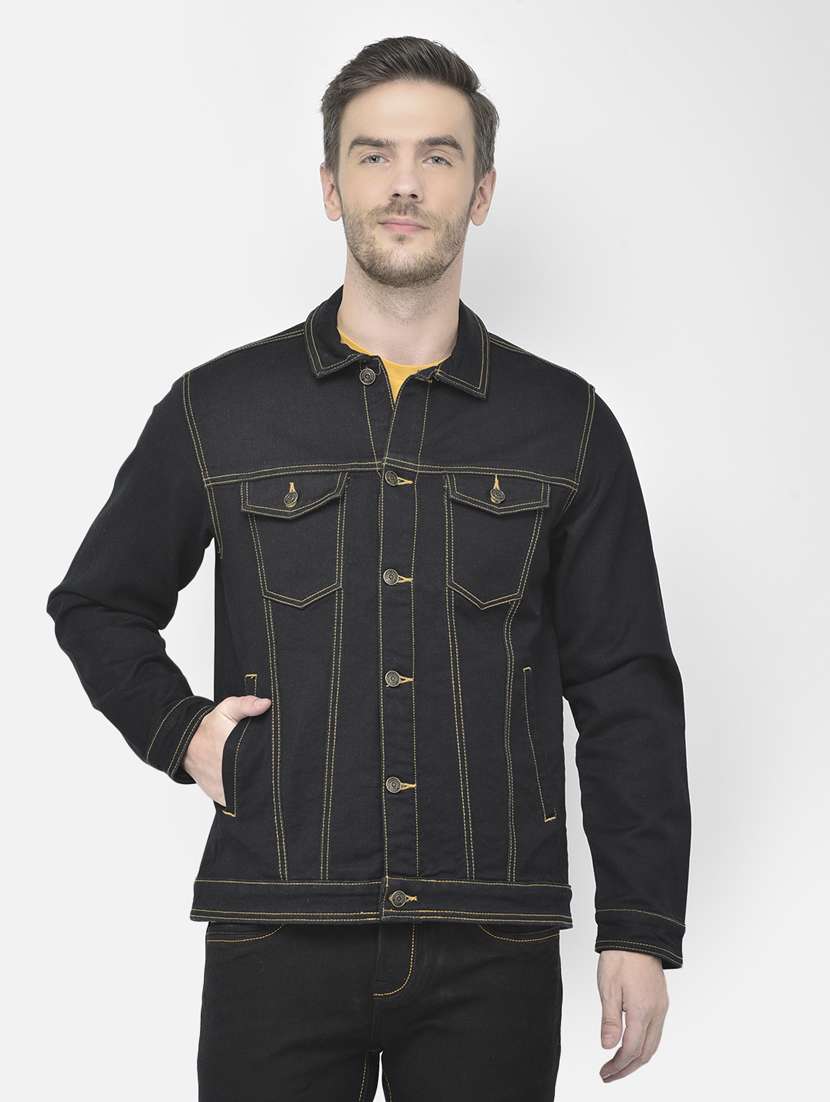 dark blue solid denim jacket