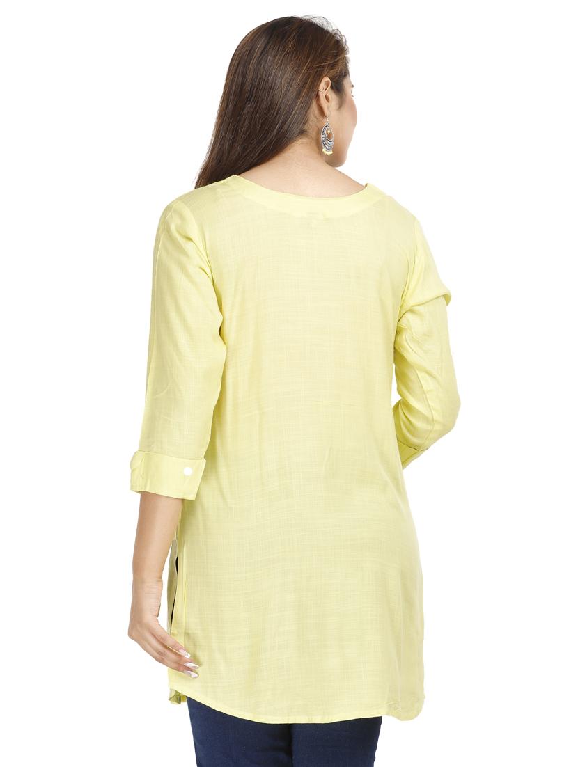 yellow rayon straight kurti - 18043016 - Standard Image - 2