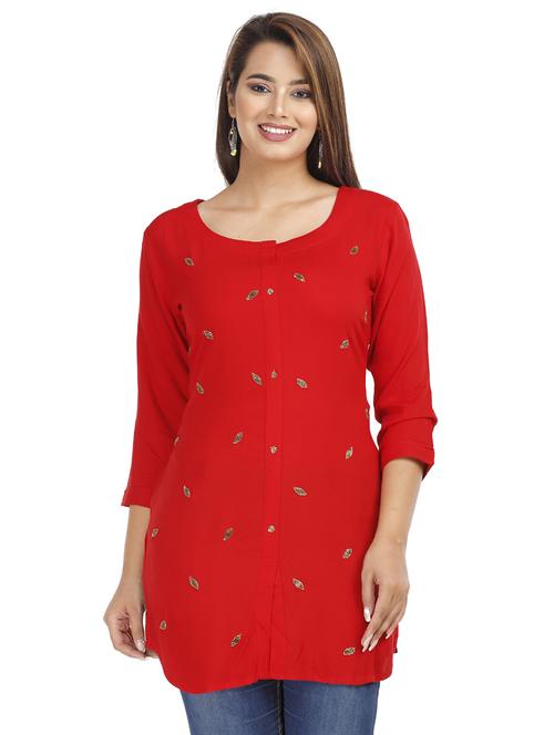 red rayon straight kurti - 18043032 - Standard Image - 0