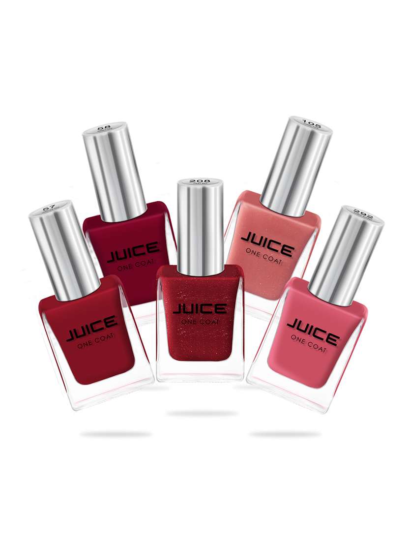 juice nail polish pack of 5 coral sunset-292/amber red-58/firey red-208/coral pink-105/lobster red-57 gloss combo_29