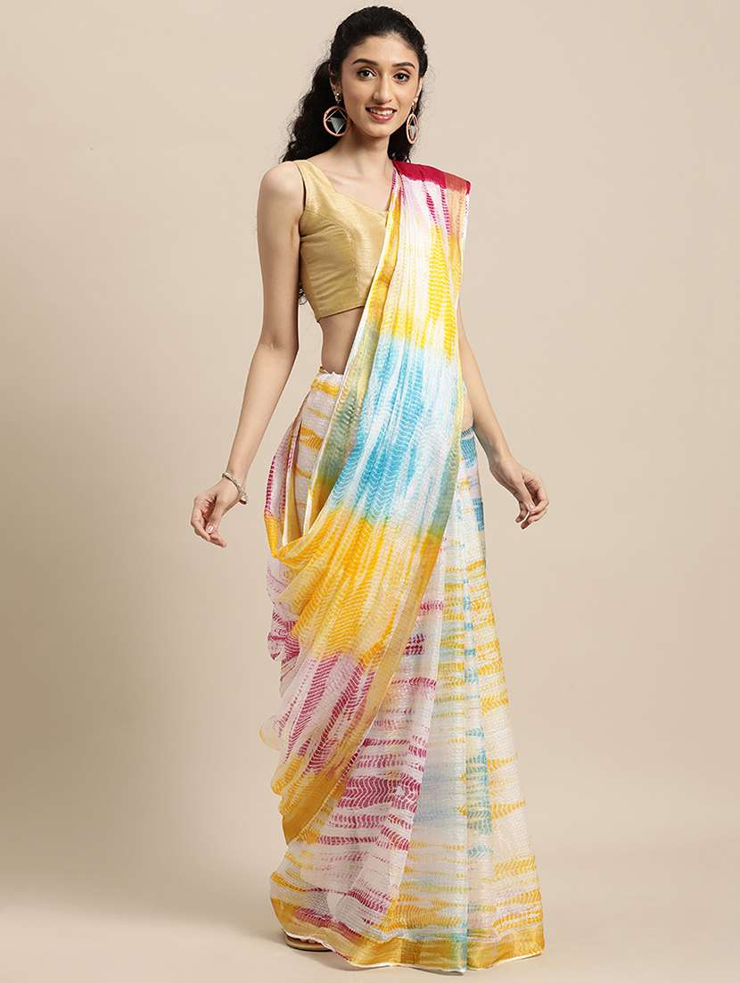 women's shibori multi colored saree with blouse