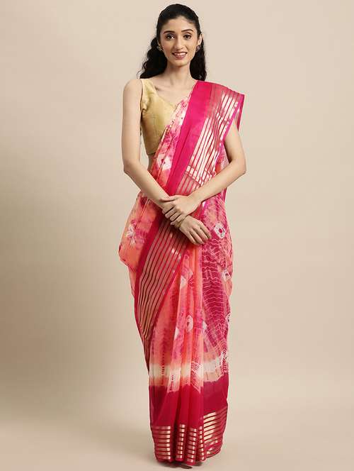 women's bandhani pink colored saree with blouse - 18044140 - Standard Image - 0