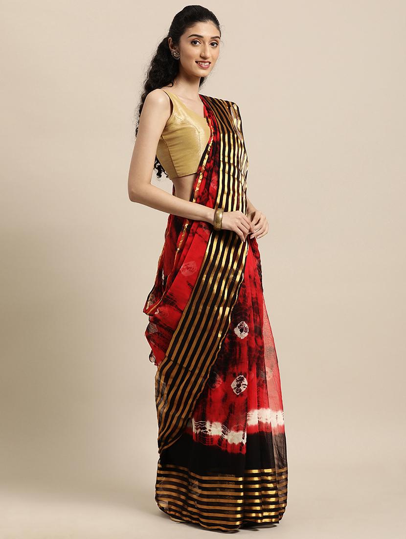 women's bandhani red colored saree with blouse - 18044141 - Zoom Image - 0