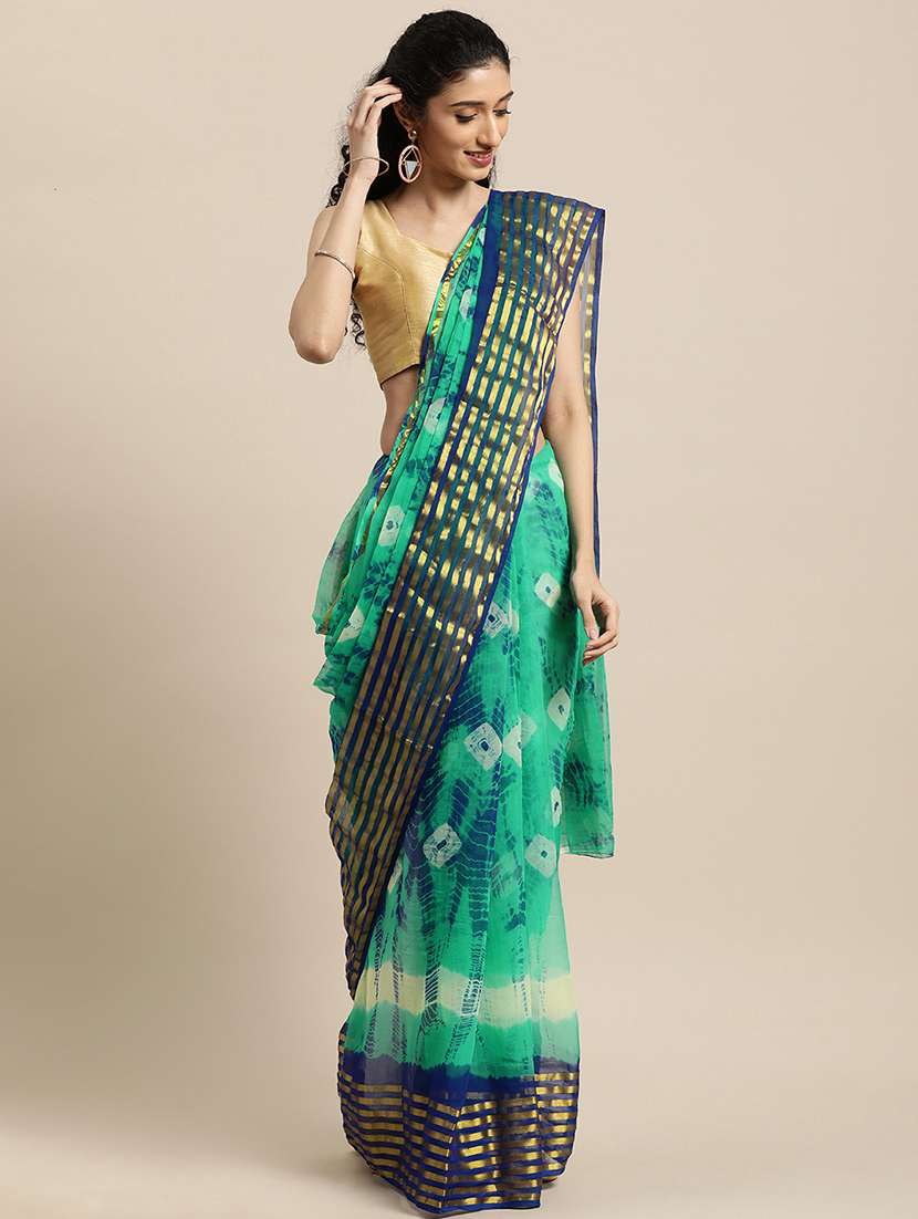 women's bandhani mint colored saree with blouse