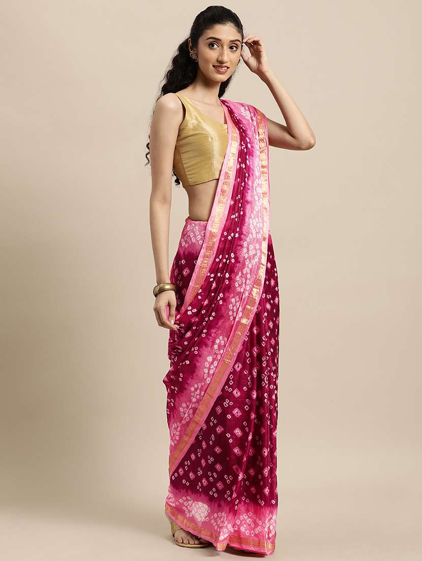 women's printed maroon colored saree with blouse
