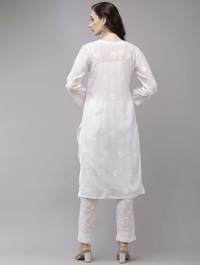 ada hand-embroidered white chikankari kurta palazzo set - 18044165 - Standard Image - 2