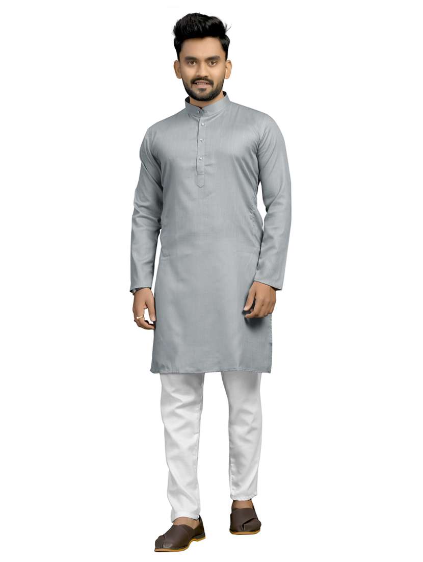 men mandarin neck solid kurta pyjama set 