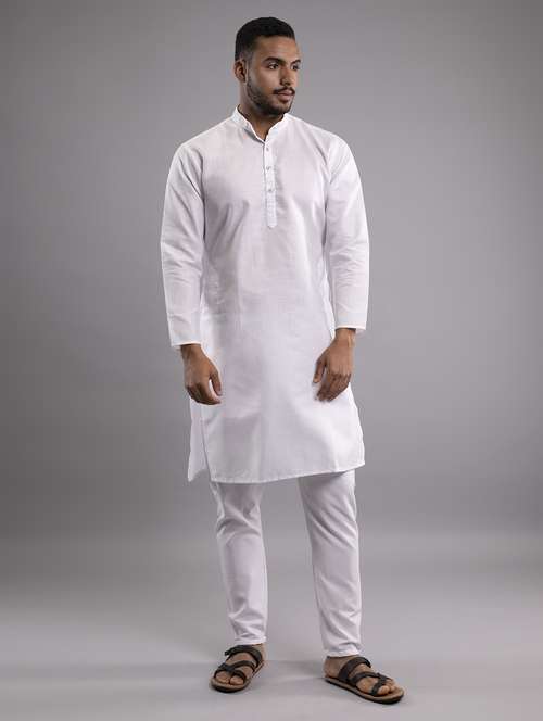 white solid kurta pyjama set - 18044415 -  Standard Image - 0