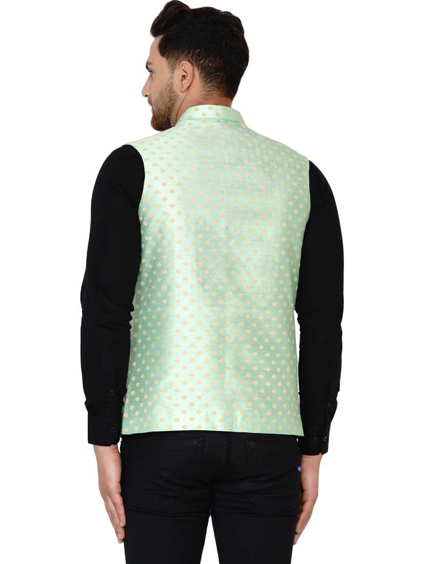 sea-green printed nehru jacket - 18044670 -  Standard Image - 2