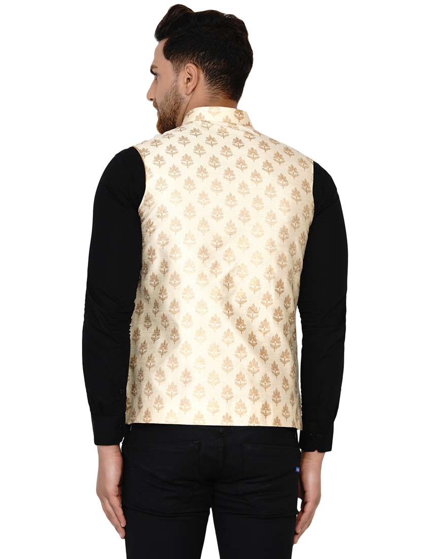 peach printed nehru jacket - 18044671 - Standard Image - 2
