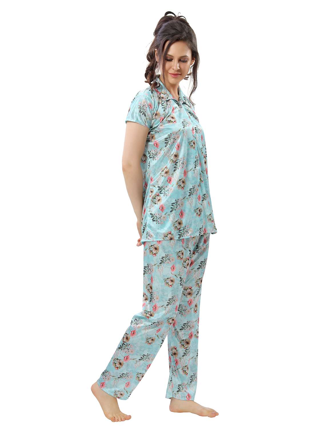 green satin pyjama set nightwear - 18044696 -  Standard Image - 2
