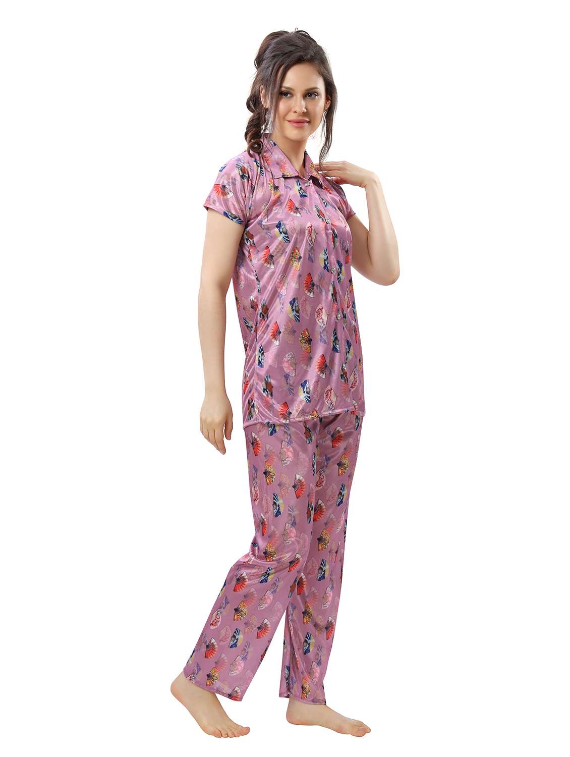 pink satin pyjama set nightwear - 18044697 -  Standard Image - 2