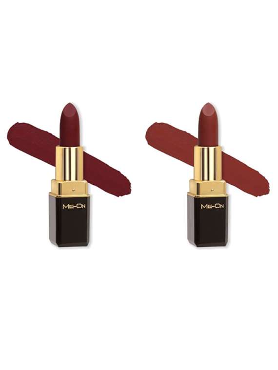 me-on pack of 2 color addict hd matte 8h longlasting lipsticks(4g each) shade#2 and 15