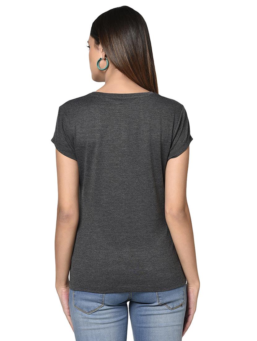 women's chest print round neck t-shirt - 18045263 - Standard Image - 2