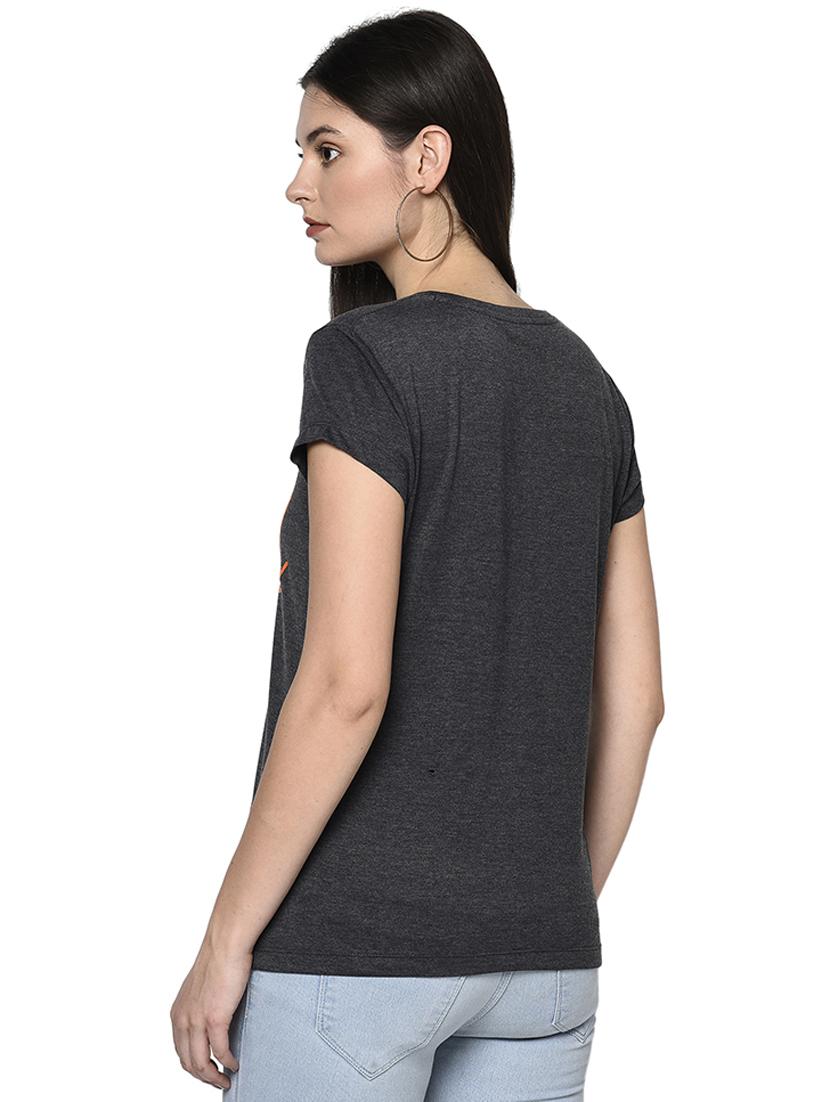 women's chest print round neck t-shirt - 18045292 - Standard Image - 2