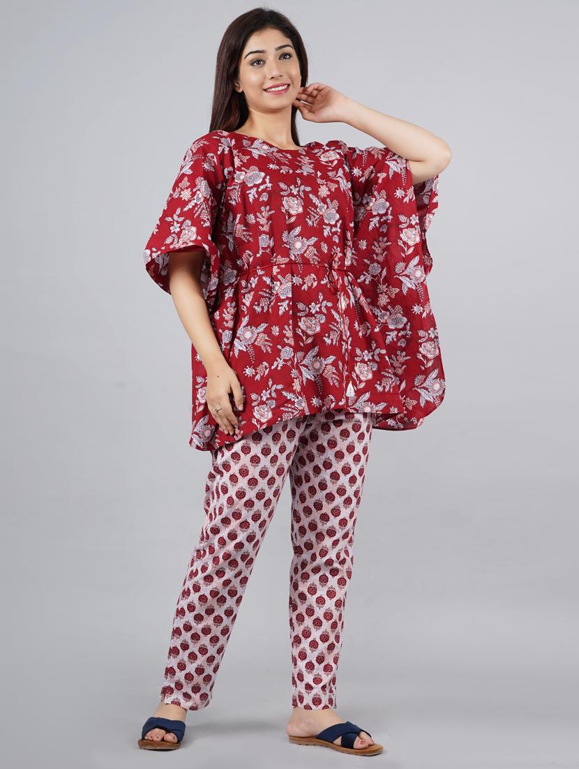 round neck printed nightwear pajama set - 18046294 - Standard Image - 2