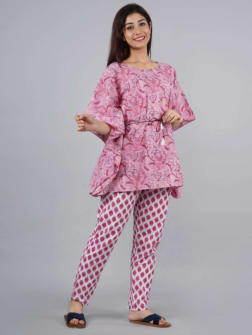 round neck printed nightwear pajama set  - 18046295 -  Standard Image - 2