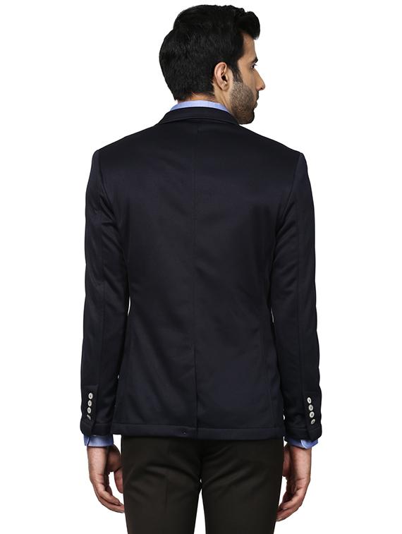 navy blue solid casual blazer - 18046321 - Standard Image - 2
