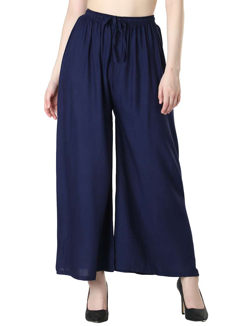 Navy Rayon Flared Palazzo