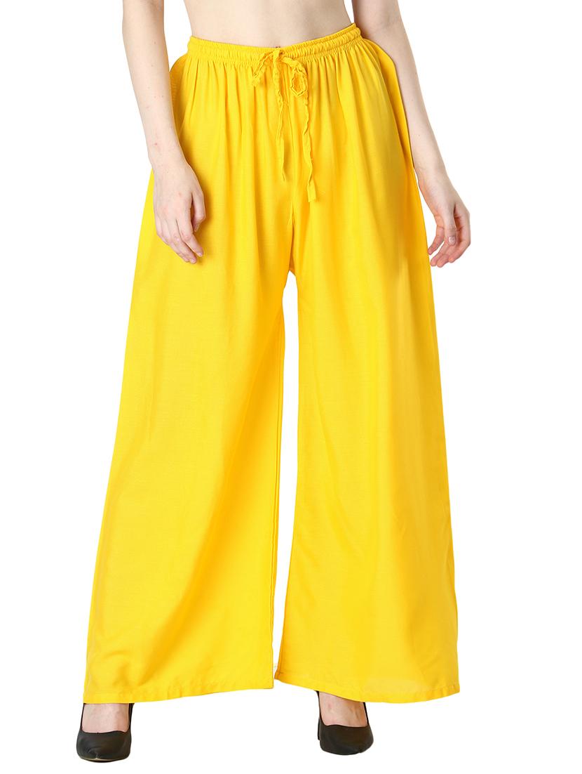 yellow solid flared palazzo