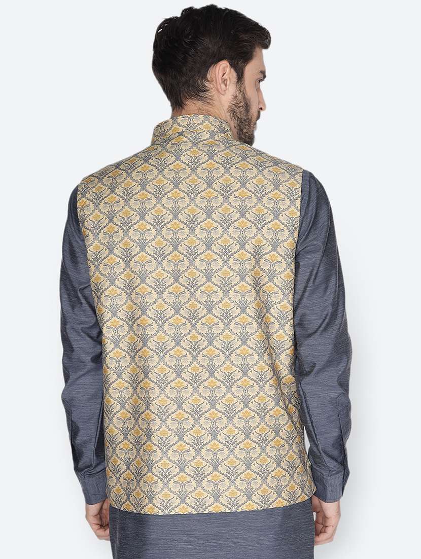 beige printed nehru jacket - 18047007 -  Standard Image - 2
