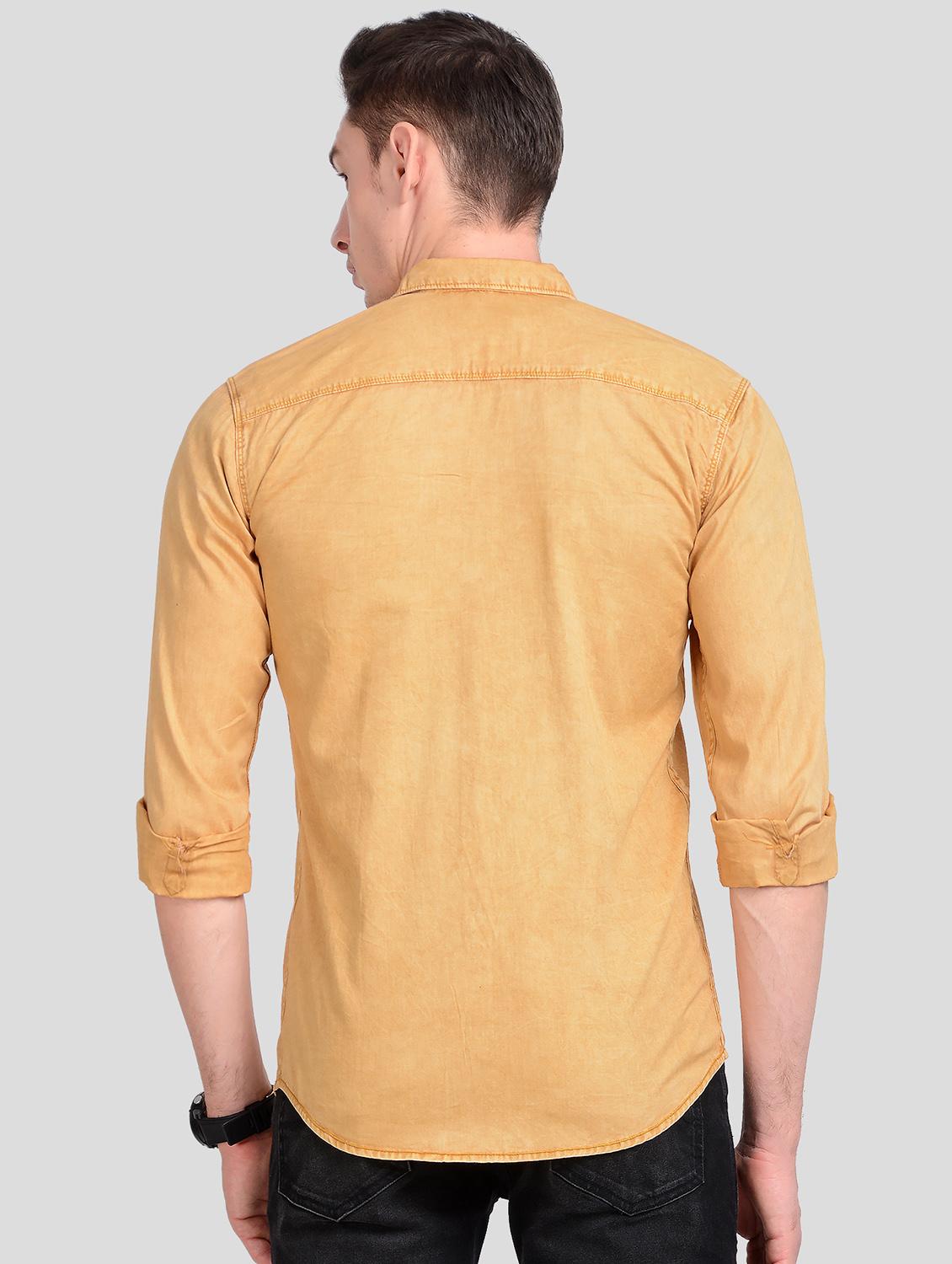 yellow solid denim casual shirt - 18047415 - Standard Image - 2