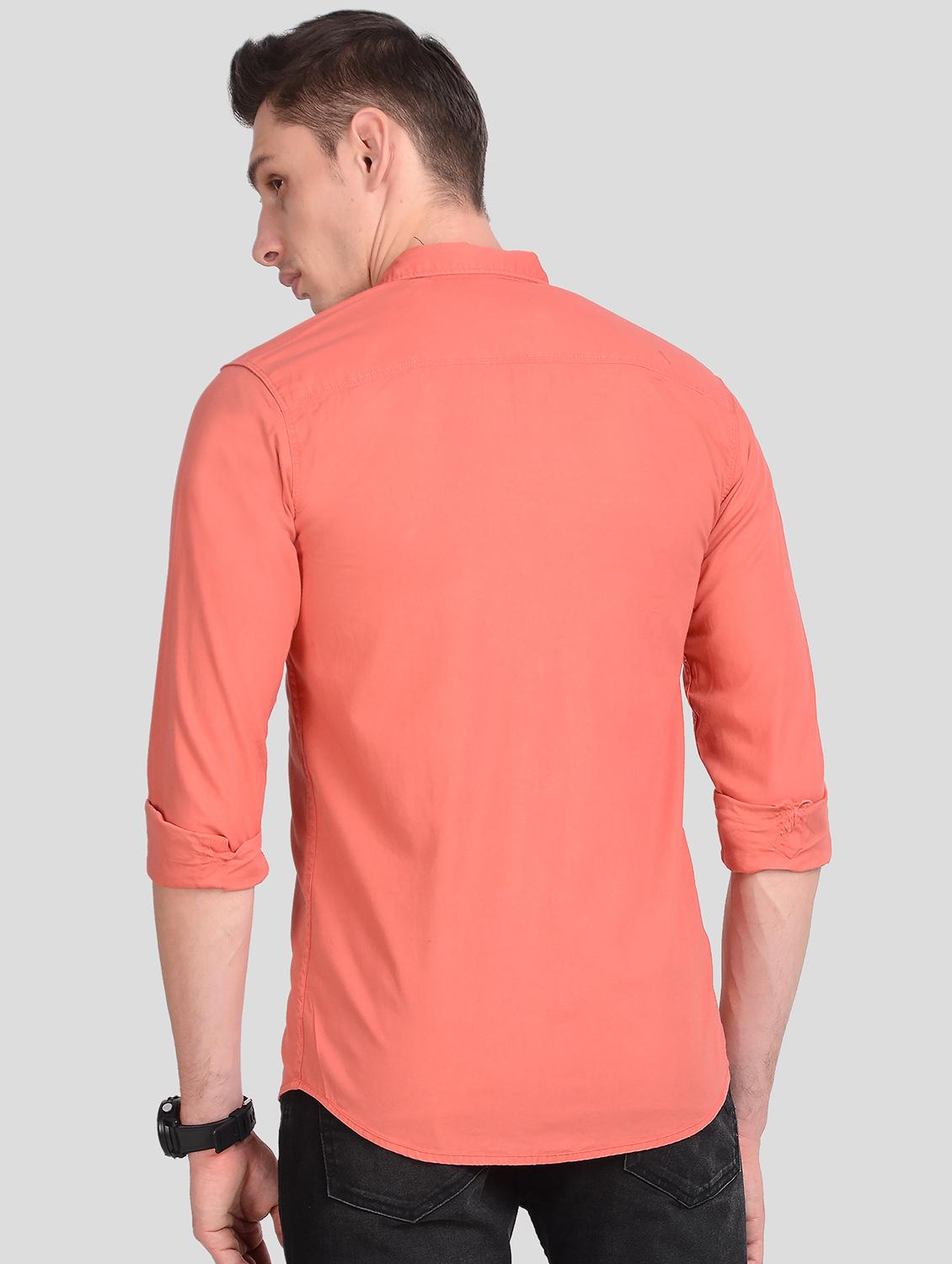 pink solid denim casual shirt - 18047416 - Standard Image - 2