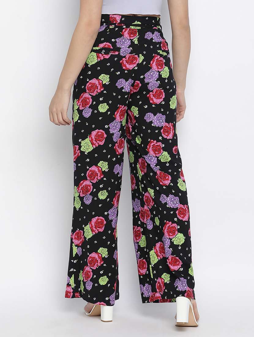 black floral printed flat front trouser - 18048178 - Standard Image - 2