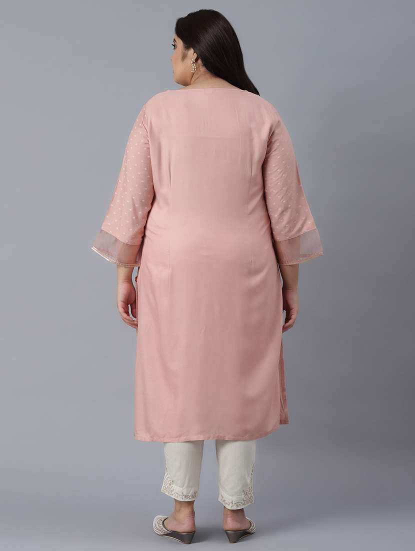 pink viscose straight kurta - 18048939 -  Standard Image - 2