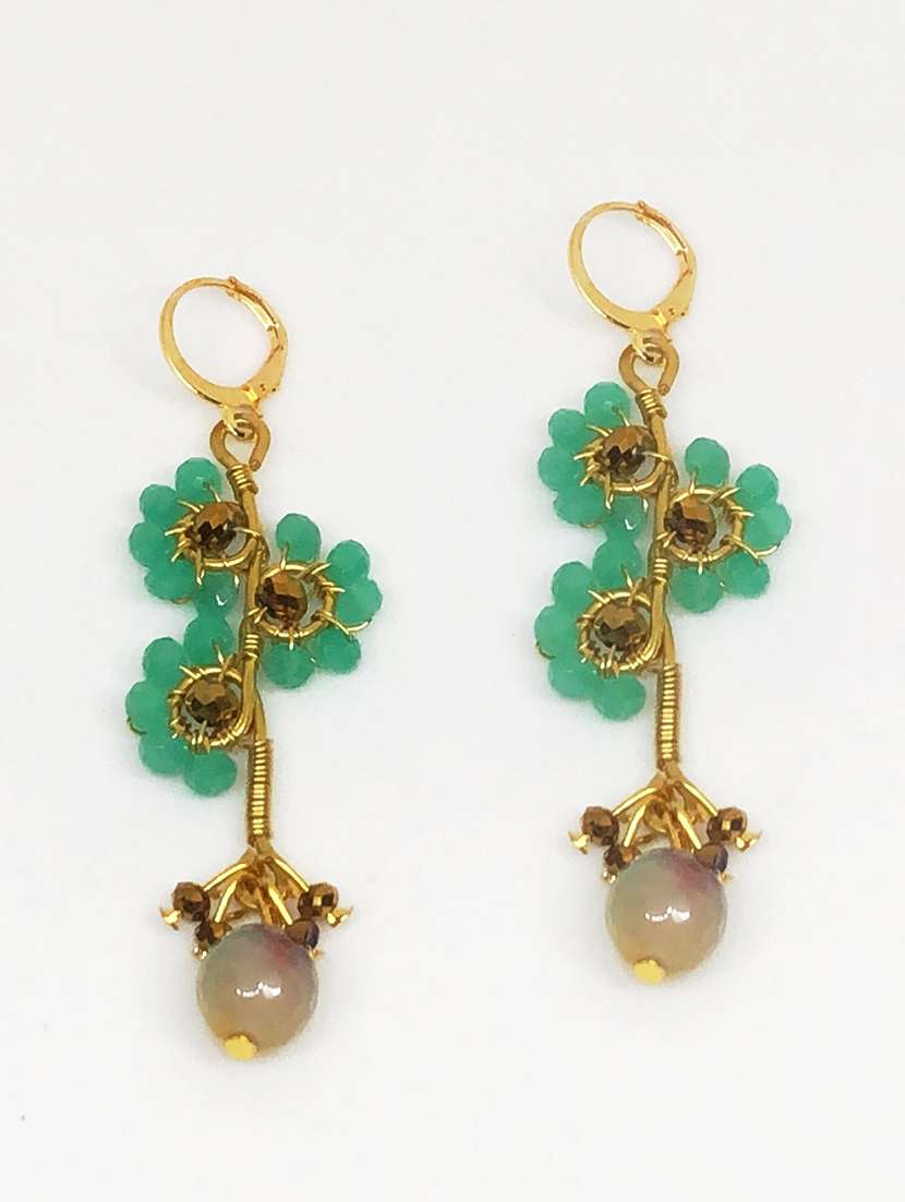 green brass drop earring