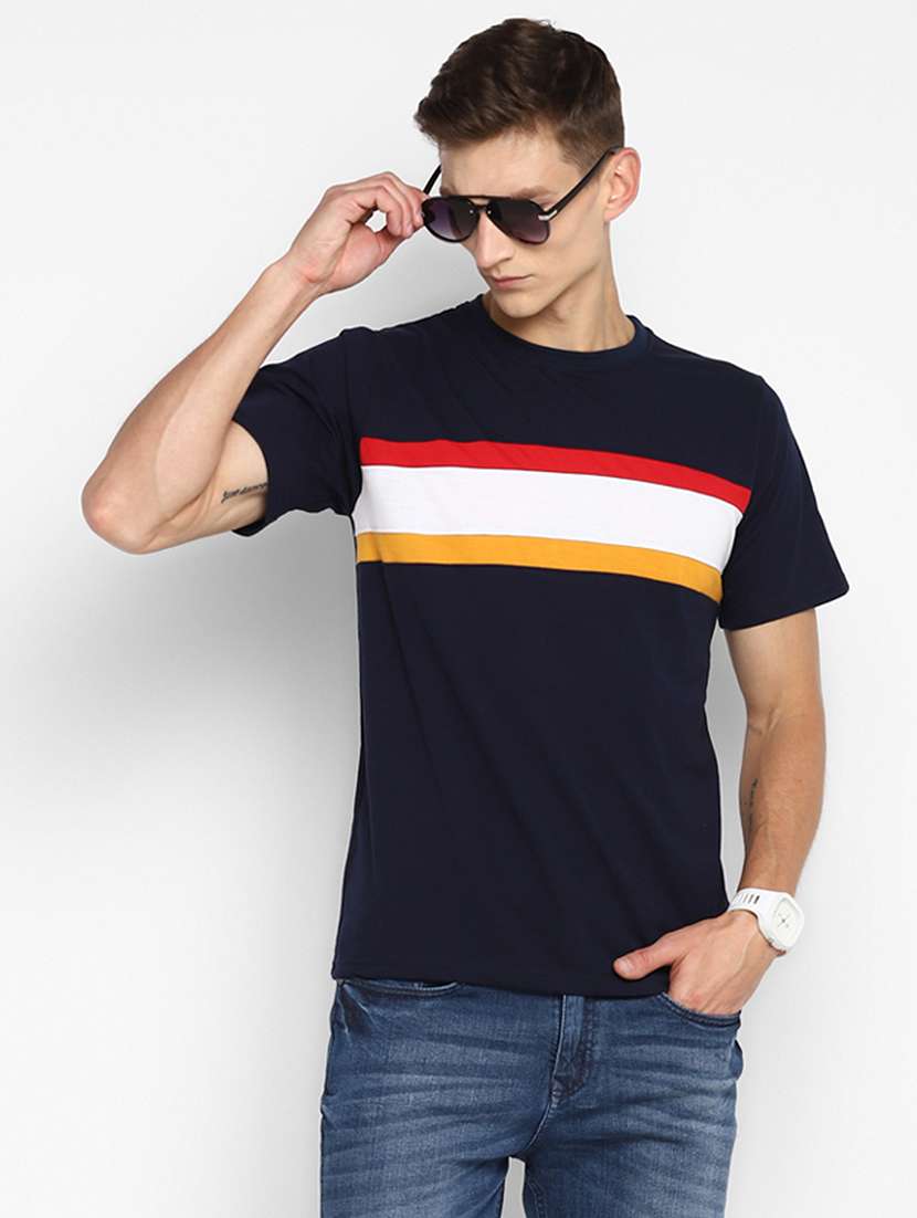 navy blue color block t-shirt