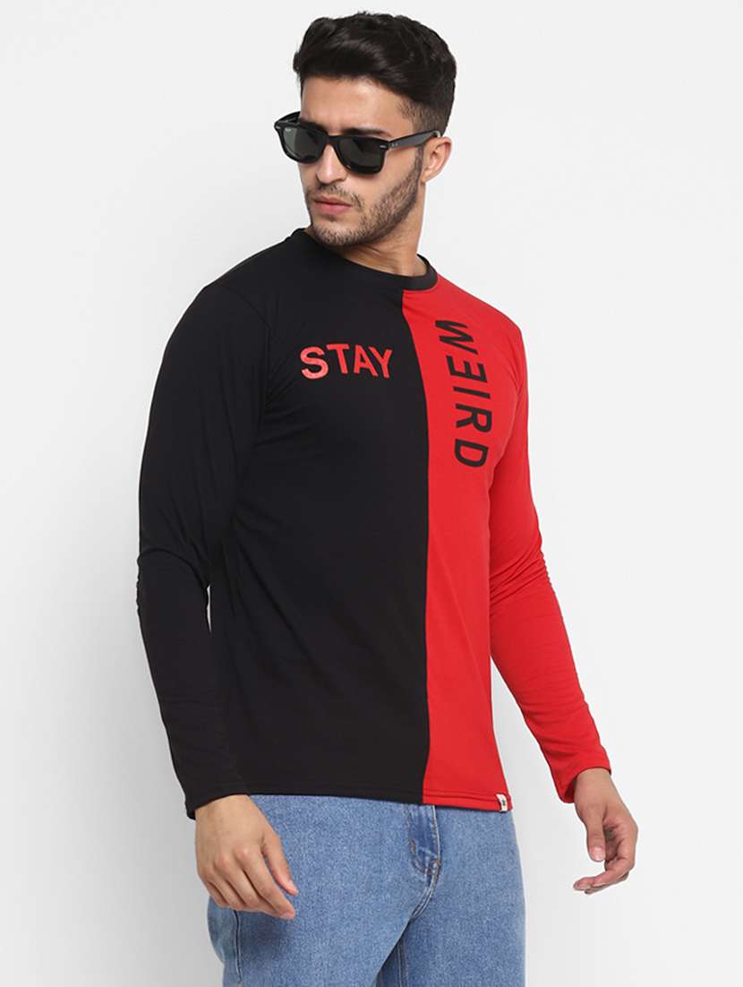 men black color block long sleeve t-shirt