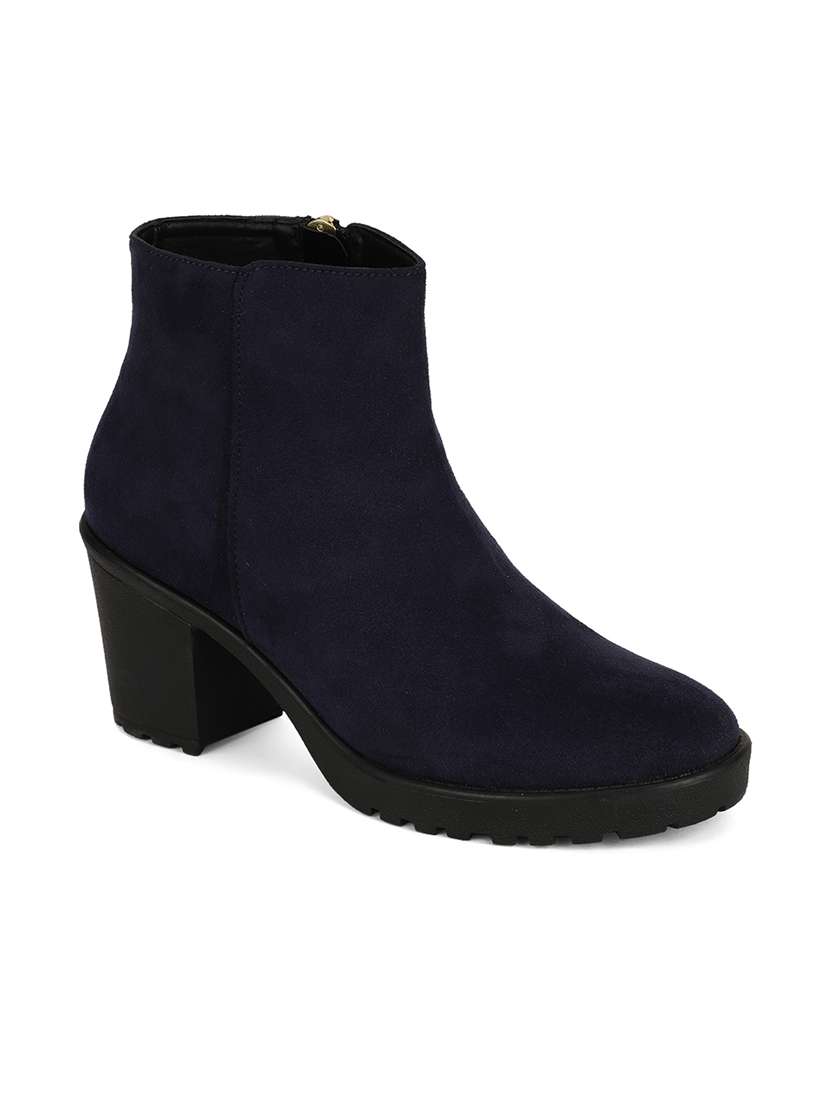 navy faux leather ankle  boots