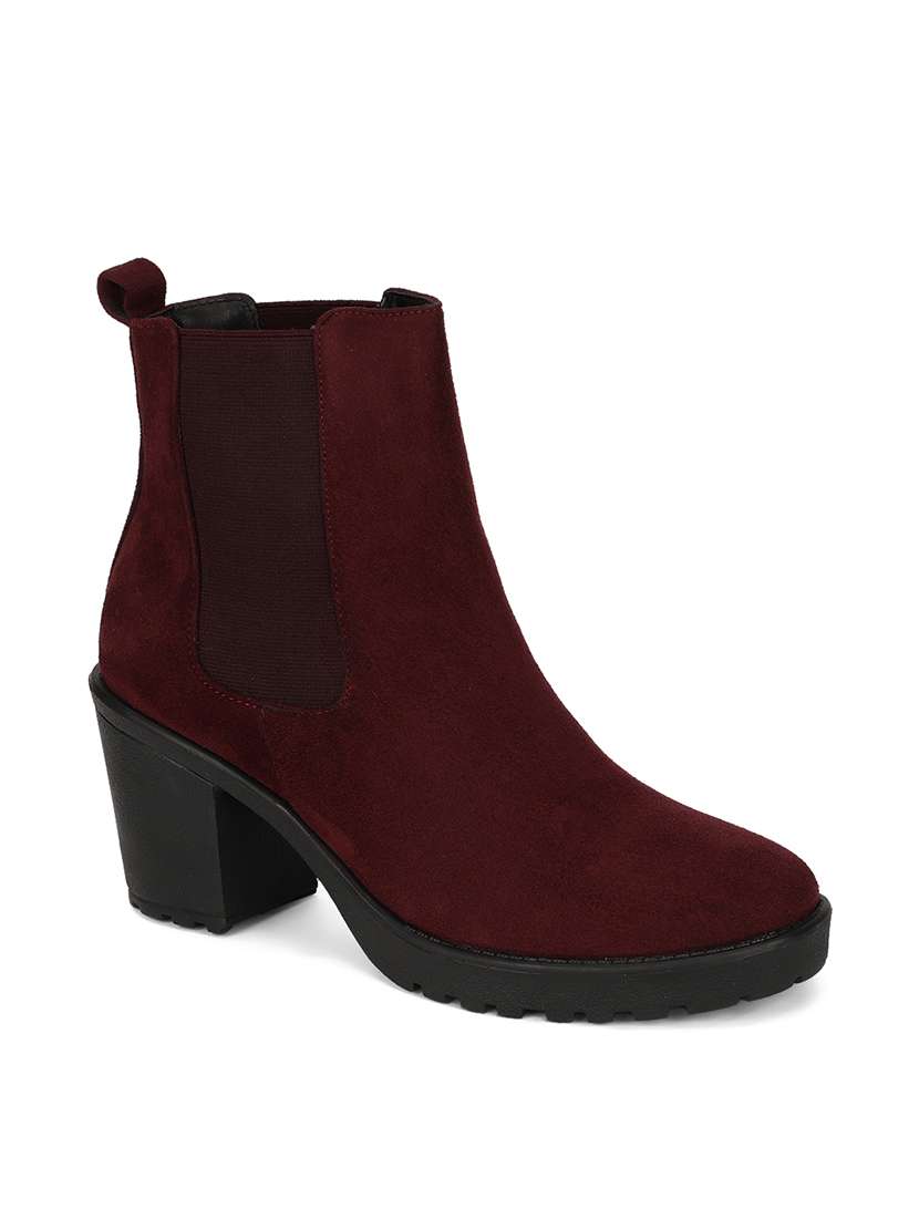 maroon faux leather ankle  boots