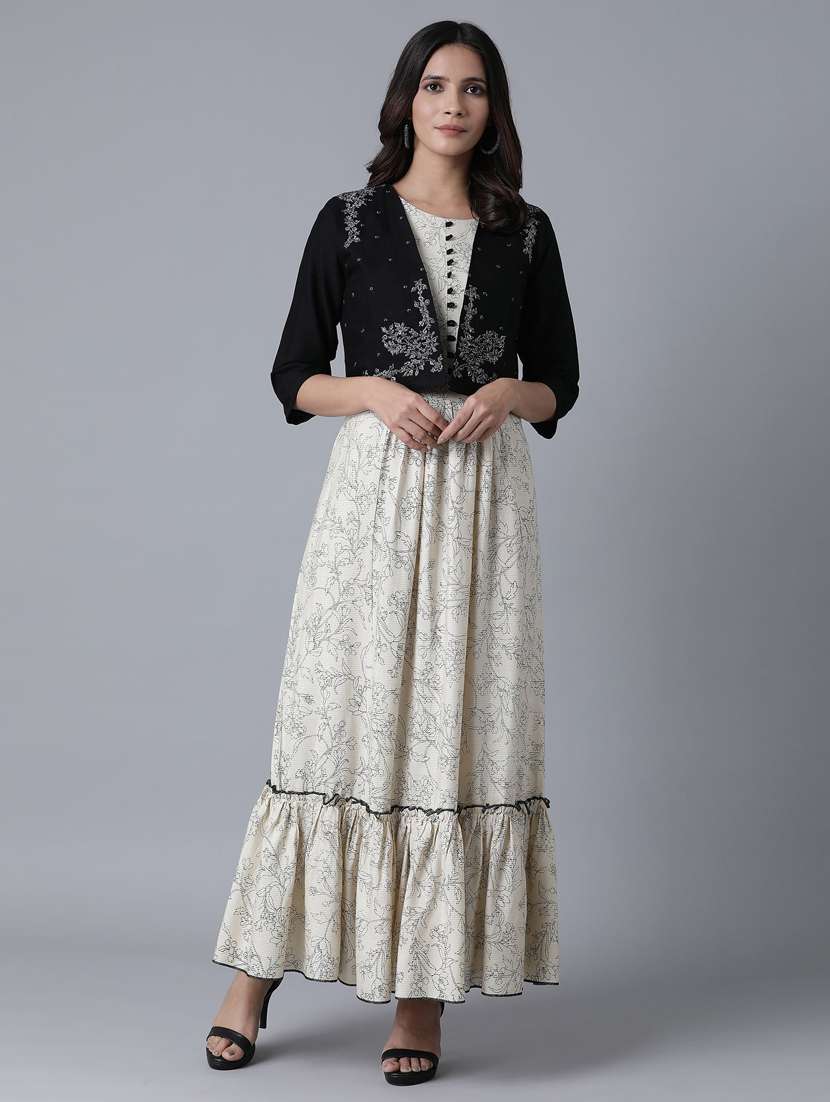 printed tiered flare ethnic dress 