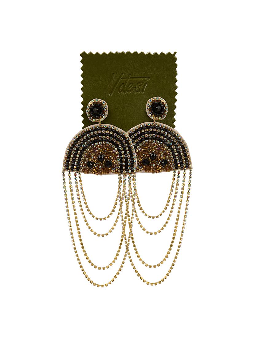 embroidered d shaped earring - 18050564 - Standard Image - 2