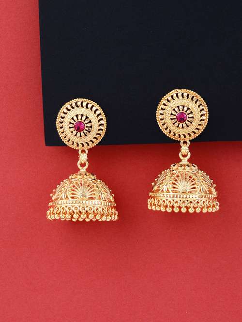 traditional gold plated jhumka earring  - 18051114 -  Standard Image - 0