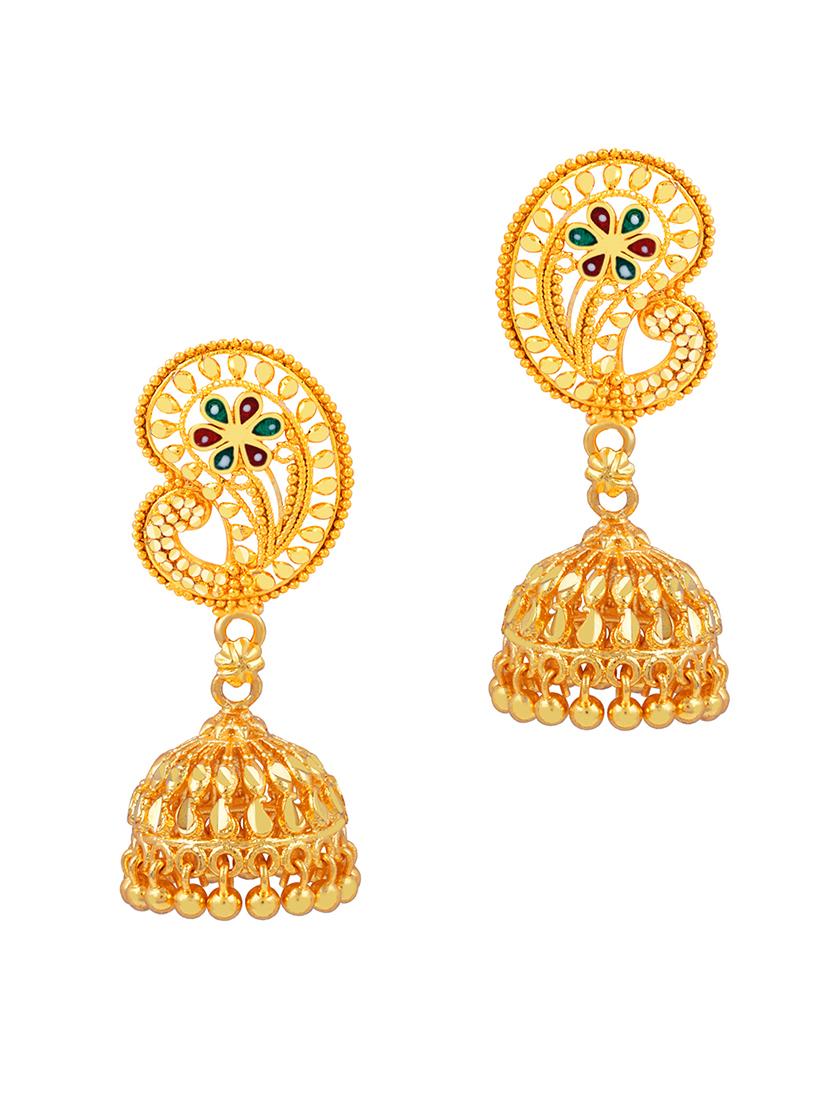 elegant traditional gold plated jhumka earring - 18051258 -  Zoom Image - 0