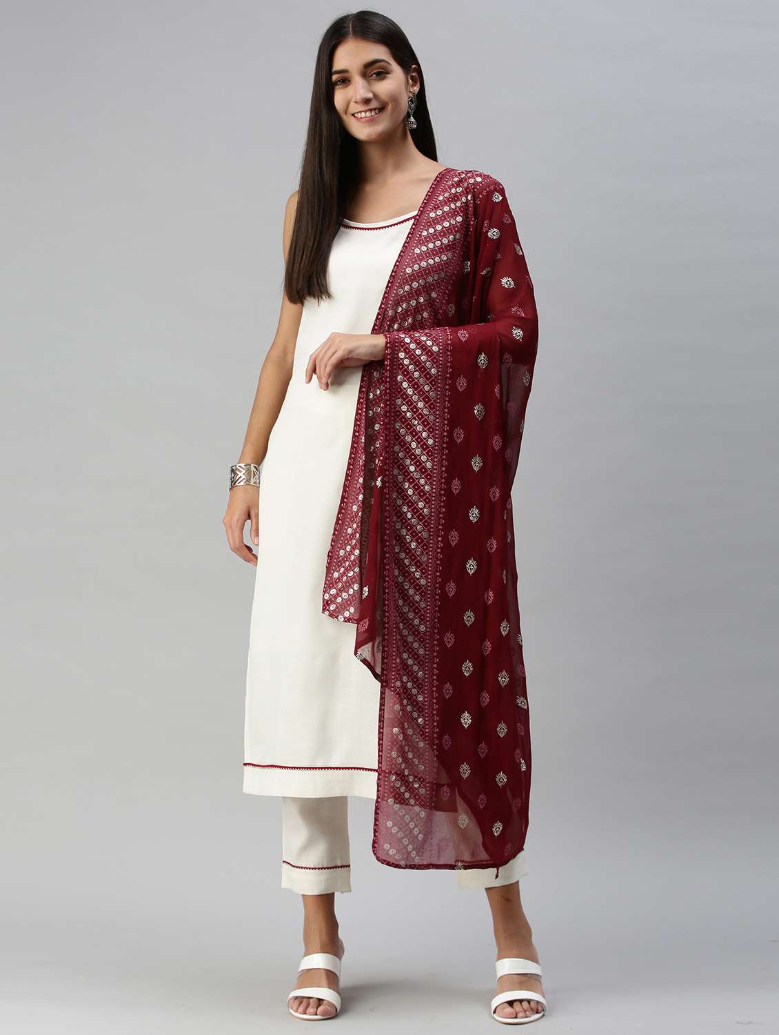 white cotton blend kurta pant  set