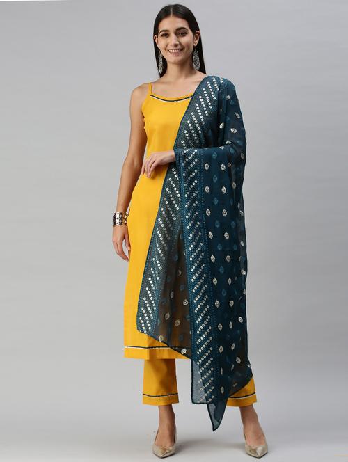 yellow kurta pant set with dupatta - 18051535 - Standard Image - 0