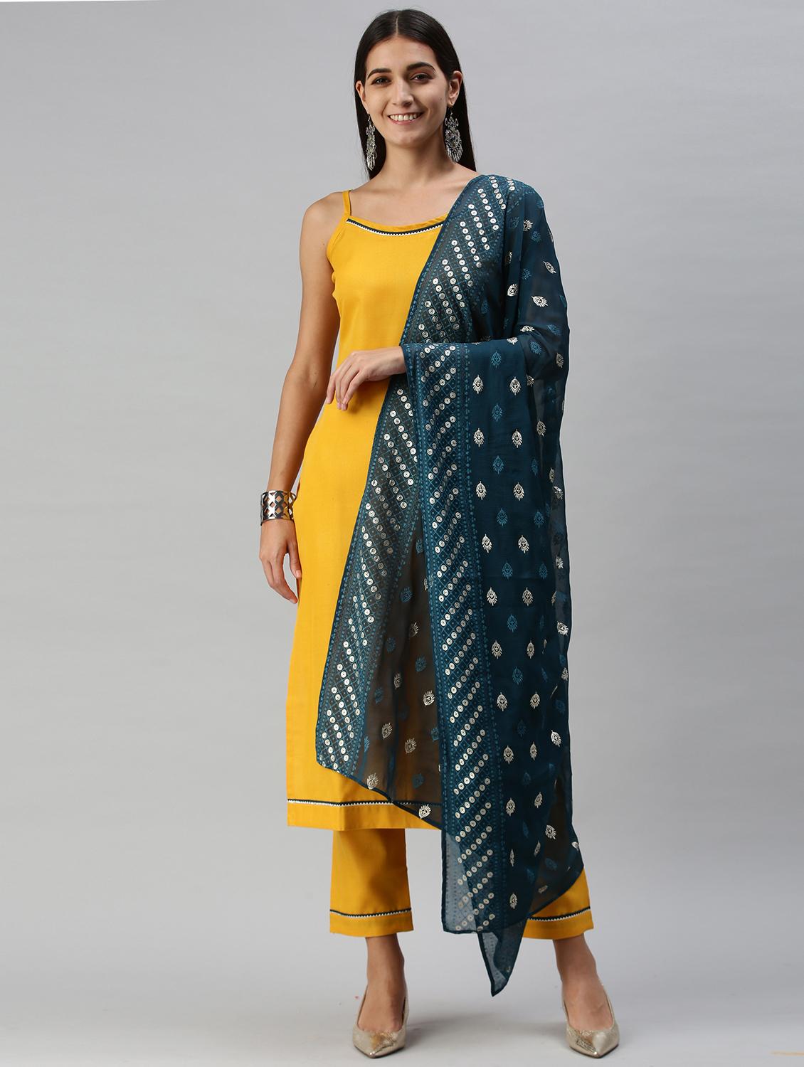 yellow kurta pant set with dupatta 