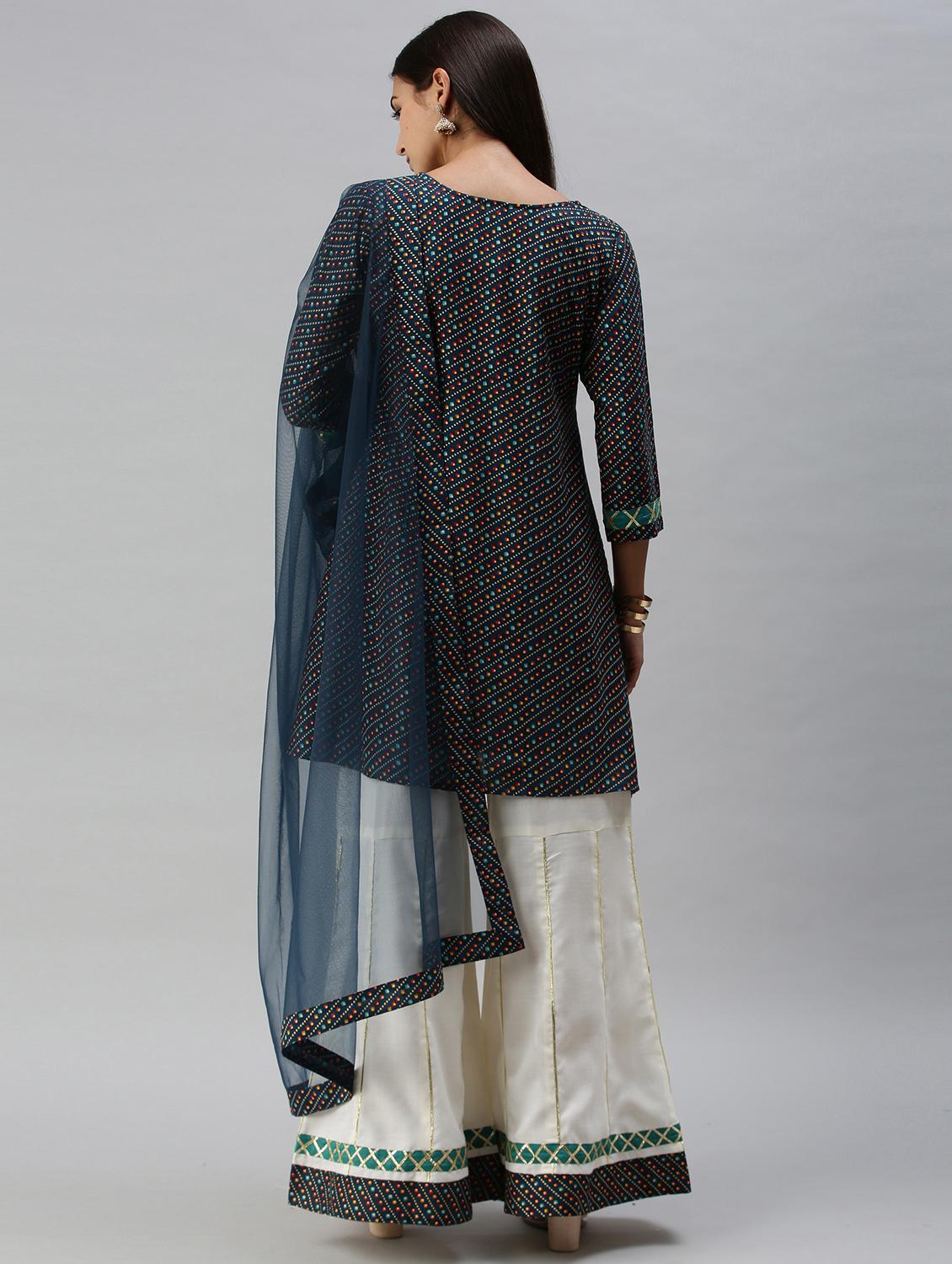 teal cotton blend kurta palazzo set - 18051619 - Standard Image - 2