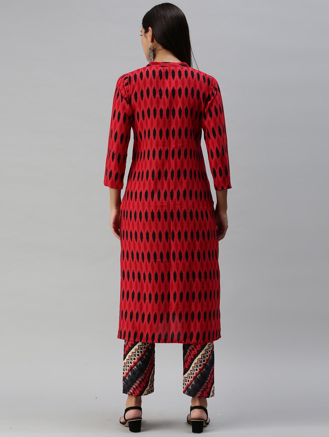 red cotton blend kurta pant set - 18051624 - Standard Image - 2
