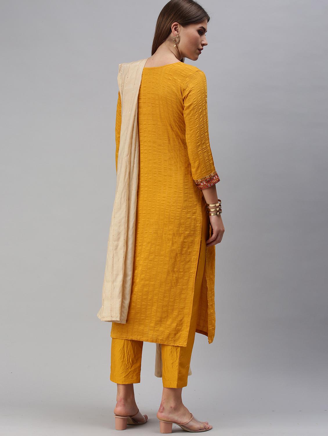 yellow chiffon kurta pant set - 18051634 - Standard Image - 2