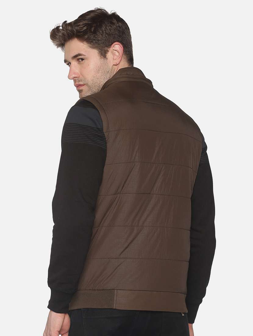 brown solid quilted jacket - 18052394 -  Standard Image - 2