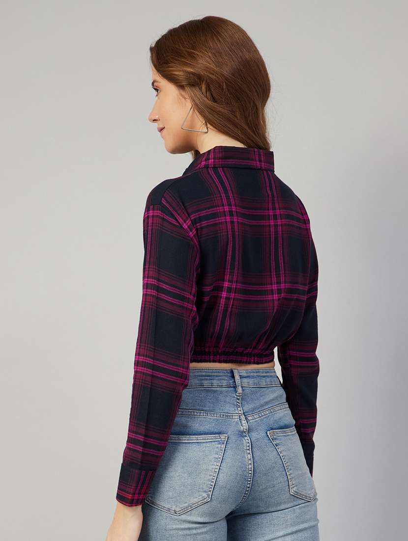 Long Sleeved Checked Crop Shirt