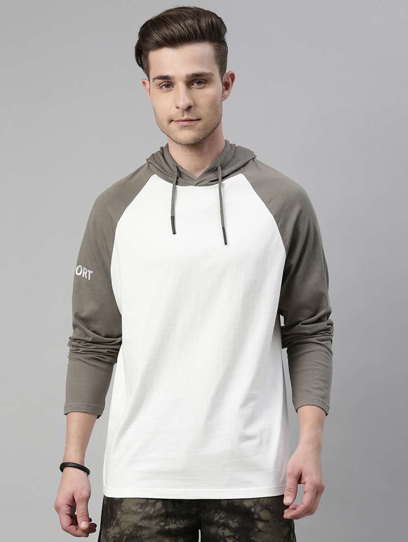 white hooded neck raglan sleeves t-shirt