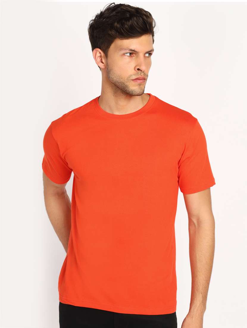 orange round neck solid t-shirt 