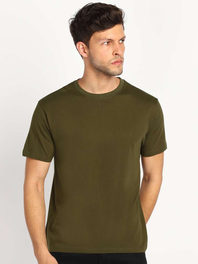 olive green round neck solid t-shirt 